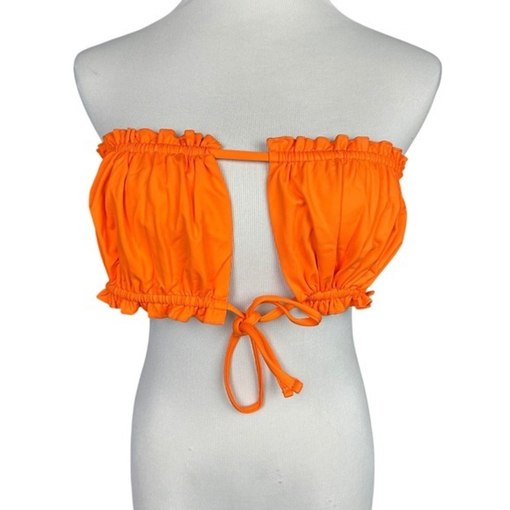 NWT Free People X Toast‎ Swim Women's XL Ruffle Bandeau Bikini Top Tiger Orange